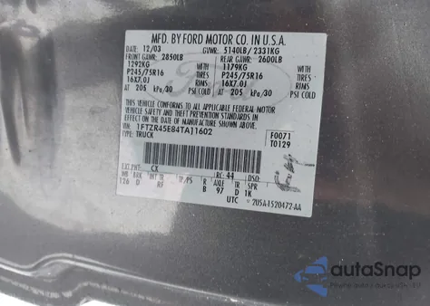 2004 Ford Ranger Edge/Tremor/Xlt из США, поврежденный, VIN 1FTZR45E84TA11602